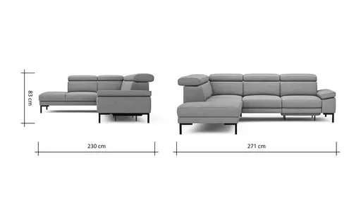 Ecksofa Hudson - Ecke links mit 2,5-Sitzer, inkl. Kopfteil/Armlehne verstellbar und Sitzvorzug/Relaxfunktion (motorisch), Stoff, Khaki