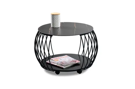 Couchtisch - Ø/H ca. 60x46 cm, Stein dunkel, Schwarz