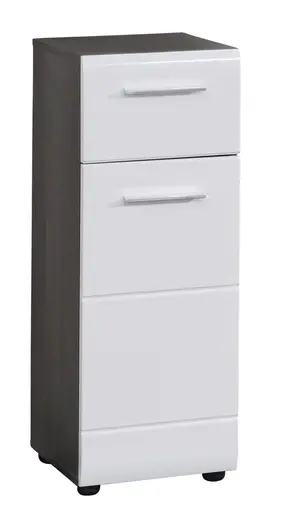 Kommode- B ca. 30 cm, Eiche Silber, Weiß Hochglanz