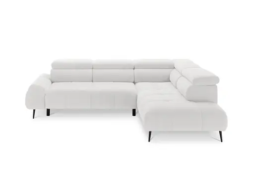 Ecksofa - 2-Sitzer mit Ecke rechts, Sitzvorzug motorisch, Kopfteil verstellbar, Stoff, Weiß