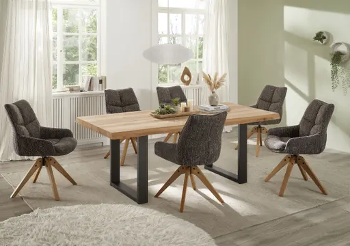 Esstisch - LB ca. 200x100 cm, Wildeiche massiv geölt, Baumkante, Schwarz