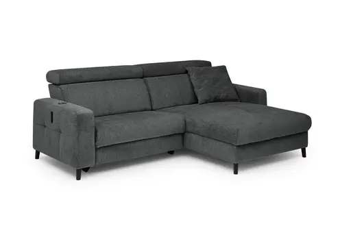 Ecksofa JANKO - 1-Sitzer mit Longchair rechts, Relaxfunktion motorisch, Stoff, Dunkelgrau