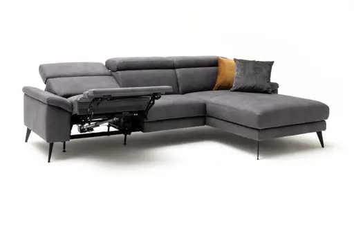 Ecksofa Anna - 2,5-Sitzer mit Longchair rechts inkl. Relaxfunktion (motorisch), Kopfteil verstellbar, Stoff, Stahl