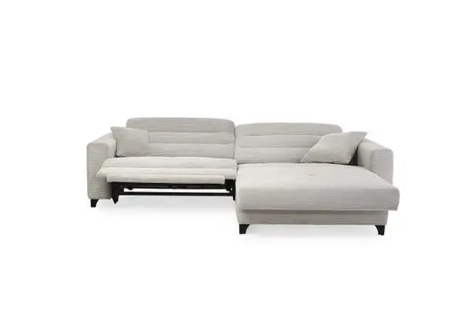Ecksofa JAROM - 3-Sitzer, Ecke rechts inkl. Relaxfunktion (motorisch) und Kopfteil verstellbar, Stoff, Creme