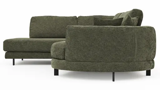 Ecksofa Solenne - Ottomane links mit Diwan rund rechts, Stoff, Olive