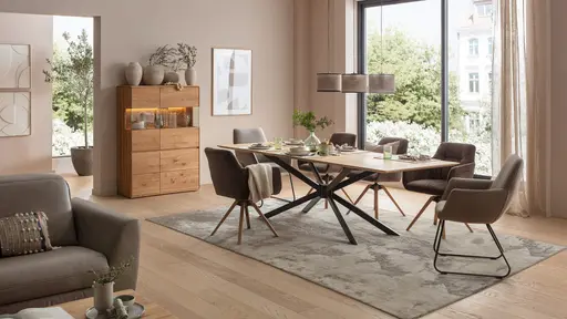 Highboard Hillsboro - inkl. Beleuchtung, Wildeiche natur, geölt