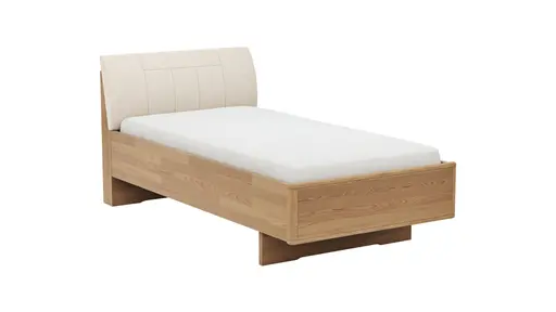 Bett Lenoso - Liegefläche ca. 100x200 cm, Eiche massiv, Kunstleder Champagner