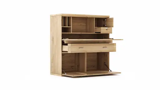 Sekretär Faro Plus - BH ca. 122x127 cm, Wildeiche massiv, Bianco