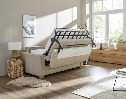 Sofa Lakeville - 2-Sitzer inkl. Schlaffunktion, Gestell Schwarz, Stoff, Beige