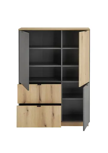 Highboard- Anthrazit, Eiche Dekor