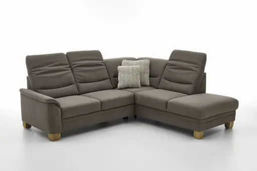 Ecksofa - 2,5-Sitzer mit Ecke rechts, Kopfteil verstellbar (manuell), Flachgewebe, Mandel