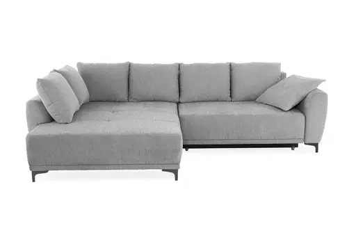 Ecksofa JACEK - 3-Sitzer, Ecke rechts inkl. Schlaffunktion mit Bettkasten, Stoff, Grau