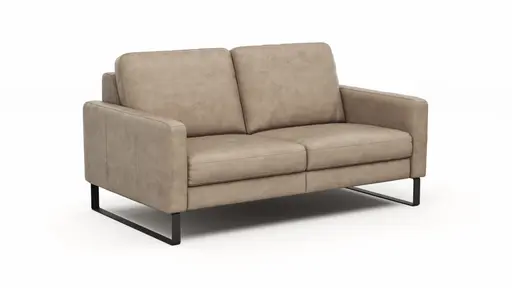 Sofa Enna - 2,5-Sitzer, Armlehne A, Leder, Taupe, Kufe, Schwarz