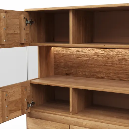 Highboard Hillsboro - inkl. Beleuchtung, Wildeiche natur, geölt