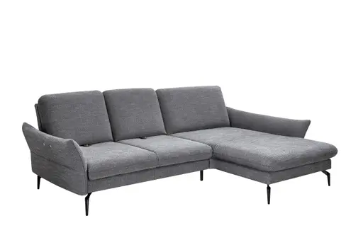 Ecksofa - 2,5-Sitzer mit Longchair rechts, Sitztiefe verstellbar (manuell), Flachgewebe, Graphit