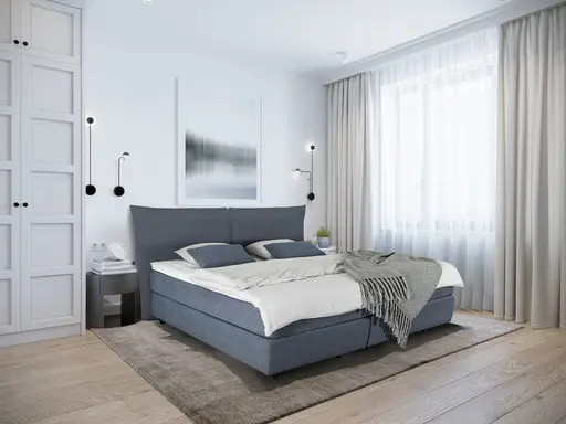 Boxspringbett Hatu - Liegefläche ca. 180x200 cm, Stoff, Blau