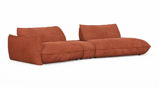 Trapezsofa Fluffy - 2-Sitzer mit Trapezelement und Abschlussteil inkl. Rückenlehne verstellbar, Stoff, Kupfer