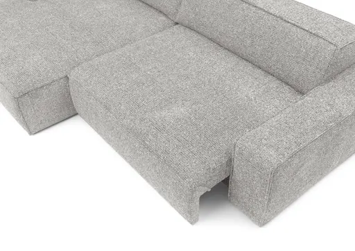 Ecksofa - Longchair links mit 2-Sitzer, Sitzvorzug motorisch, Stoff, Silbergrau