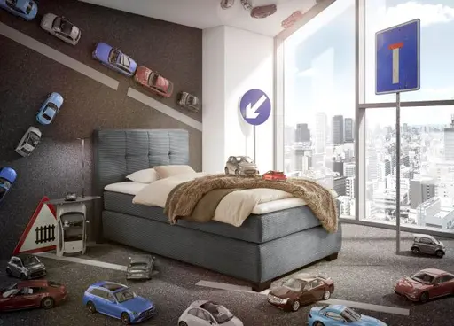 Boxspringbett JILA- Ligefläche ca. 120x200 cm, Stoff, Grau