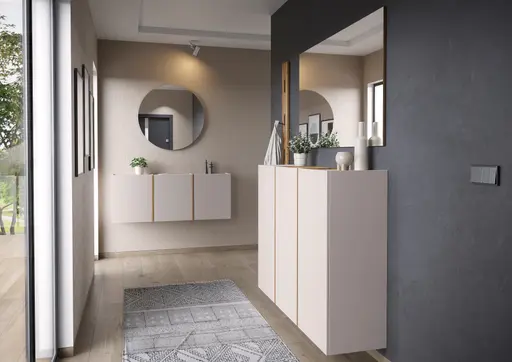 Schuhschrank GASIRA - B ca. 138 cm, Kaschmir, Navarra Eiche Nachbildung