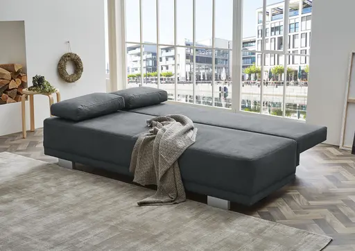 Schlafsofa - 2-Sitzer inkl. Schlaffunktion und Bettkasten, Stoff dunkelgrau