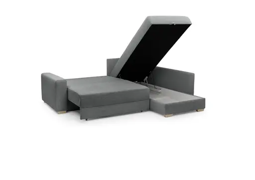 Ecksofa Jyte - 2-Sitzer mit Ecke rechts, Schlaffunktion mit Bettkasten, Stoff, Dunkelgrau