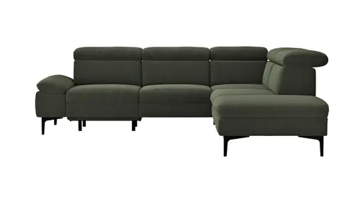 Ecksofa Felipa - 2,5-Sitzer mit Ecke rechts inkl. Armlehne verstellbar und Rückenlehne/Sitztiefe verstellbar (motorisch), Stoff, Dunkelgrün