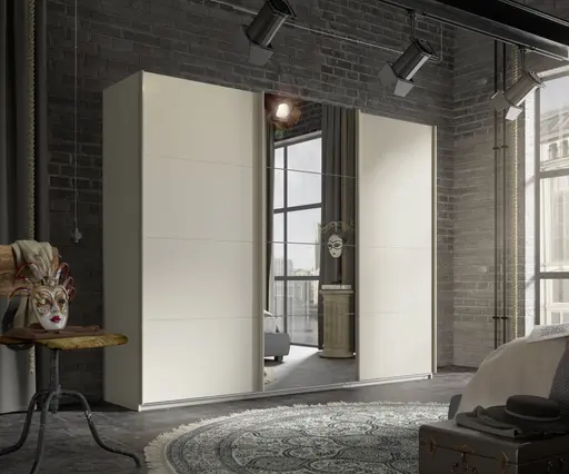 Schwebetürenschrank RIVASA- B ca. 271 cm, Champagner, Spiegel