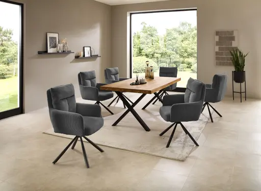 Esstisch - LB ca. 180x100 cm, Eiche massiv geölt, Schwarz