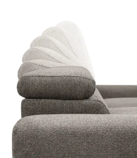 Ecksofa - 2-Sitzer mit Longchair rechts, Sitzvorzug motorisch, Kopfteil verstellbar, Stoff, Sand