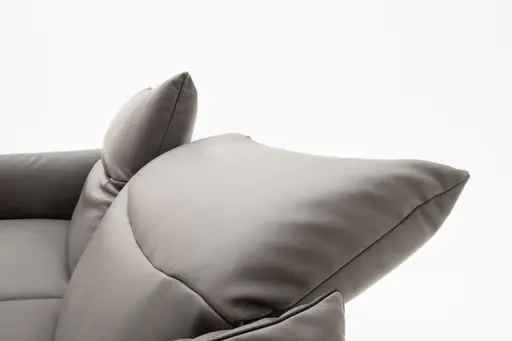 Sofa Victoria - 3-Sitzer inkl. Kopfstütze/Armlehne verstellbar, Leder, Grau