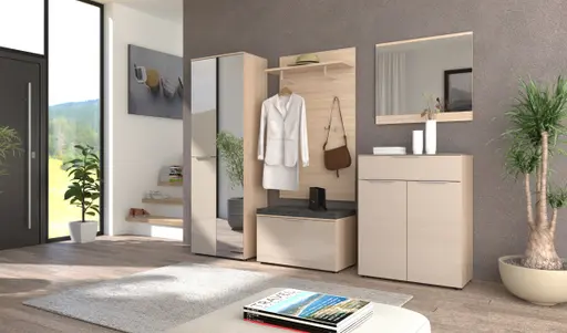 Garderobe - inkl. Sitzkissen, Riva Eiche Nachbildung, Kaschmir