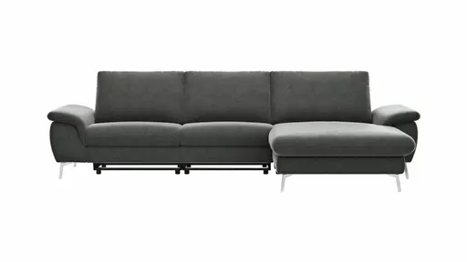 Ecksofa Gotera - 1,5-Sitzer med + 1,5-Sitzer med mit Longchair groß rechts inkl. Schlaffunktion (teilmotorisch), Armlehne klappbar, Rückenlehne verstellbar  und einmal Relaxfunktion (teilmotorisch), Stoff, Anthrazit