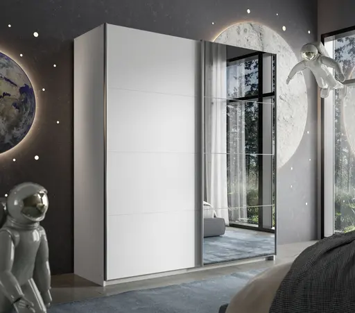 Schwebetürenschrank RUBITO- B ca. 181 cm, Weiß, Spiegel