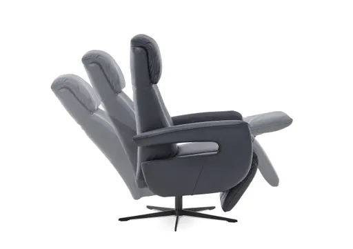 TV-Sessel - Größe M, Relaxfunktion, Kopfteil verstellbar, Leder, Dunkelblau