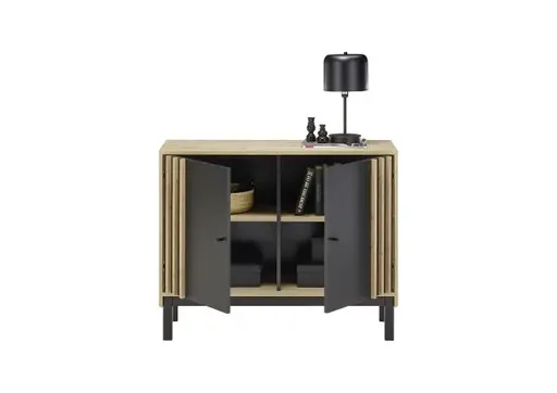 Kommode - B ca. 105 cm, Eiche Dekor, Schwarz