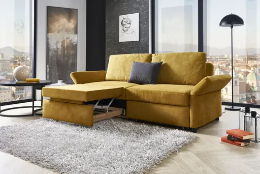 Sofa - 2-Sitzer mit Schlaffunktion, Stoff, Senfgelb