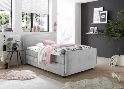 Boxspringbett- Liegefläche ca. 120x200 cm, Stoff, Hellgrau
