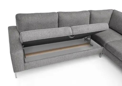 Ecksofa CALM 2.0 - Ecke links mit 2,5-Sitzer, Schlaffunktion mit Bettkasten, Stoff, Steingrau