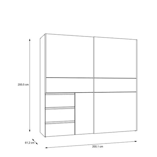 Schwebetürenschrank FJOLLA - B ca. 200,1 cm, Eiche Dekor, Betonoptik Dunkelgrau