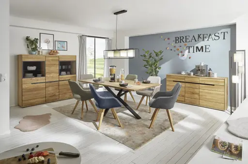 Esstisch- LB ca. 200x100 cm, Eiche, Massiv, Geölt, Metall, Schwarz