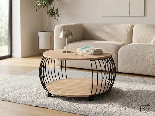 Couchtisch - Ø/H ca. 80x47 cm, Artisan Eiche Nachbildung, Schwarz