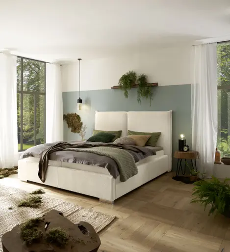 Bettgestell SANDRIN L- Liegefläche ca. 180x200 cm, Stoff, Creme