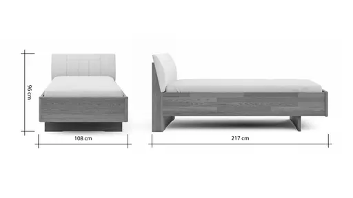 Bett Lenoso - Liegefläche ca. 100x200 cm, Eiche massiv, Kunstleder Champagner