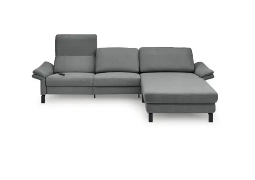 Ecksofa CALM PREMIUM 2.0 - 3-Sitzer mit Longchair rechts, Relaxfunktion motorisch, Armlehne verstellbar, Stoff, Anthrazit