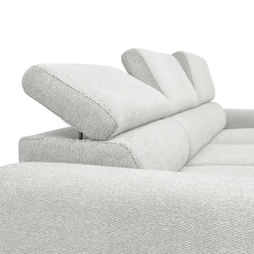 Ecksofa - 2-Sitzer mit Longchair rechts, Sitzvorzug motorisch, Kopfteil verstellbar, Stoff, Creme