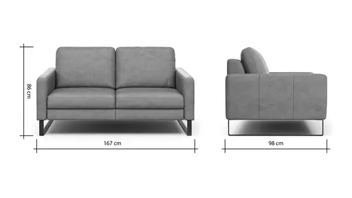 Sofa Enna - 2,5-Sitzer, Armlehne A, Leder, Cognac, Kufe, Schwarz