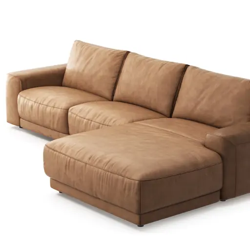 Ecksofa Balok - 2,5-Sitzer mit Longchair groß rechts, Leder, Cognac