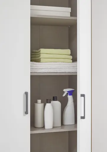 Schranksystem RHONDA- Eiche Dekor, Weiß, Hochglanz