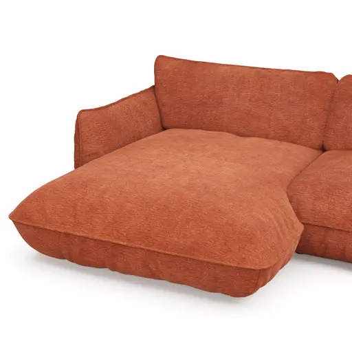 Ecksofa Fluffy - 2,5-Sitzer mit Longchair rechts inkl. Rückenlehne verstellbar, Stoff, Kupfer